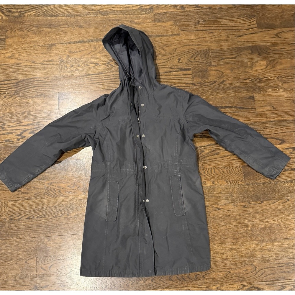 LL Bean Women's H2OFF Raincoat Small Petite Black Hooded Rain Jacket Long